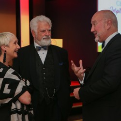 Lesley Waters together with The Institute of Meat's Bill Jermey and Meat Management's Graham Yandell.