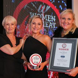 MEAT BUSINESSWOMAN OF THE YEAR AWARD - L-R: Lesley Waters, winner Lisa Hand of Dunbia and award partner Charlotte Huggins of Kerry.