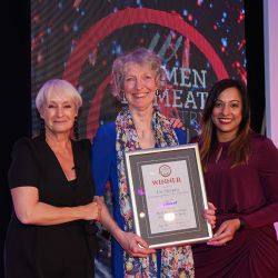 MEAT BUSINESSWOMAN AWARD: TRADE BODY - Lesley Waters, winner Liz Murphy of the International Meat Trade Association and award partner Ravinder Sidhu of Marel.