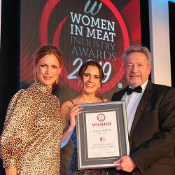 MEAT BUSINESSWOMAN AWARD: INDUSTRY SUPPLIER - Award partner Keith Fisher of The Institute of Meat, winner Laura Affleck of Multivac UK and Katie Derham.