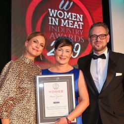 MEAT BUSINESSWOMAN AWARD: MANUFACTURING/PROCESSING - Award partner Richard Watson of Reiser, Dawn Speers of ABP and Katie Derham.