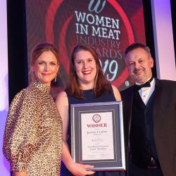 MEAT BUSINESSWOMAN AWARD: RETAILING - Award partner Colin Hitch of Moguntia Food Group, winner Joanne Cramer of SPAR UK and Katie Derham.