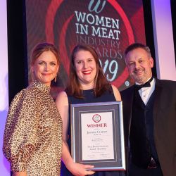 MEAT BUSINESSWOMAN AWARD: RETAILING - Award partner Colin Hitch of Moguntia Food Group, winner Joanne Cramer of SPAR UK and Katie Derham.