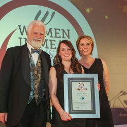 MEAT BUSINESSWOMAN AWARD: TRAINING AND EDUCATION - (l-r) Award partner Bill Jermey of ftc, with Jemma Wiles of ABP Group and Katharine Merry. MEAT BUSINESSWOMAN AWARD: TRAINING & EDUCATION - (l-r) Award partner Bill Jermey of ftc, with Jemma Wiles of ABP Group and Katharine Merry.
