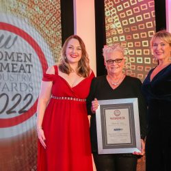 Meat Businesswoman Award – Manufacturing and Processing: Winner – Michelle Low, Morrisons Manufacturing – Woodhead Bros. (l-r) Toni Parfitt of category partner Reiser UK, with Michelle Low and Rachel Allen.