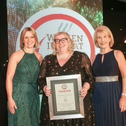 Meat Businesswoman Award – Multiple Retailing: Winner – Suzanne Coombes, Asda. (L-R) Rachel Baldwin of category partner Pilgrim’s UK, Suzanne Coombes and Jennie Bond.