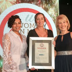 Meat Businesswoman Award – Manufacturing/Processing: Winner – Nicola Davies. (L-R) Ashoka Sivanayagam of category partner Reiser UK, Nicola Davies and Jennie Bond.