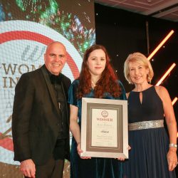 Meat Businesswoman Award – Trade Body: Winner – Katie Doherty, The International Meat Trade Association. (L-R) Graeme Rolinson of category partner Marel, Katie Doherty and Jennie Bond.