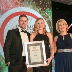 Meat Businesswoman Award – Wholesaling: Winner Vicky Parsons, Campbell Brothers. (L-R) Jono Atherton of category partner Interfood Technology, Vicky Parsons and Jennie Bond.