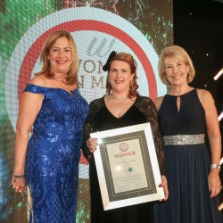 Meat Businesswoman Award – Training and Education: Winner – Julia Hewerdine, Dunbia. (L-R) Christine Walsh of category partner ftc, Julia Hewerdine and Jennie Bond.