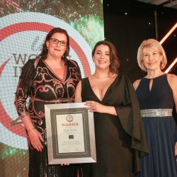 Meat Businesswoman Award – Industry Supplier: Winner – Ioana Dobre, Eville and Jones. (L-R) Fran White of category partner Porky Whites, Ioana Dobre and Jennie Bond.