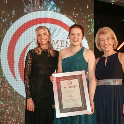 Meat Businesswoman Award – Independent Retailing: Winner – Olivia Slack, Crich Butchers. (L-R) Anna Bradbury of category partner Danish Crown, Olivia Slack and Jennie Bond.