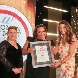 Meat Businesswoman Award – Craft Butchery: Winner – Julie Mallinson, Kings Fine Cooked Meats. (L-R) Julia Hewerdine of category partner Dunbia, Julie Mallinson and Annabel Croft.