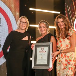 Meat Businesswoman Award – Livestock Procurement & Sustainability: Winner – Maggie Reilly, Liffey Meats. (L-R) Victoria Rhodes of category partner phs Teacrate, Maggie Reilly and Annabel Croft.