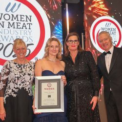 Meat Businesswoman Award – Industry Supplier: Winner – Claire Graham, Dalziel Ltd. (L-R) Julie Peasgood, Claire Graham, Francesca Wyatt of category partner Porky Whites Ltd and Rory Bremner.