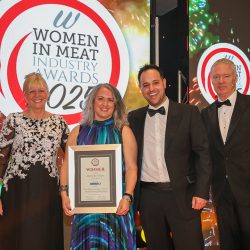 Meat Businesswoman Award – Manufacturing/Processing: Winner – Michelle White, Dawn Meats. (L-R) Julie Peasgood, Michelle White, Danny Kenworthy of category partner Reiser UK and Rory Bremner.