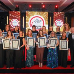 The winners of the 2025 Women In Meat Industry Awards with celebrity hosts Julie Peasgood and Rory Bremner.
